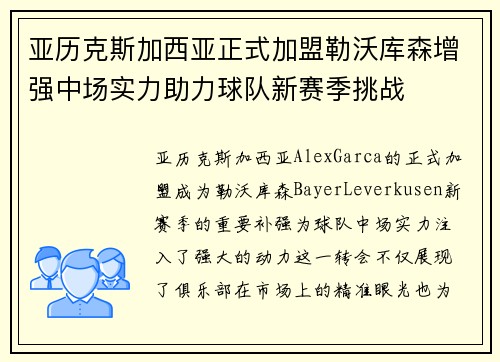 亚历克斯加西亚正式加盟勒沃库森增强中场实力助力球队新赛季挑战