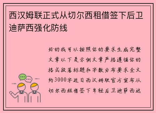 西汉姆联正式从切尔西租借签下后卫迪萨西强化防线